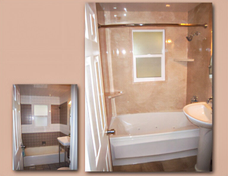 Jetted Tub with Marble Wall & Crescent Rod